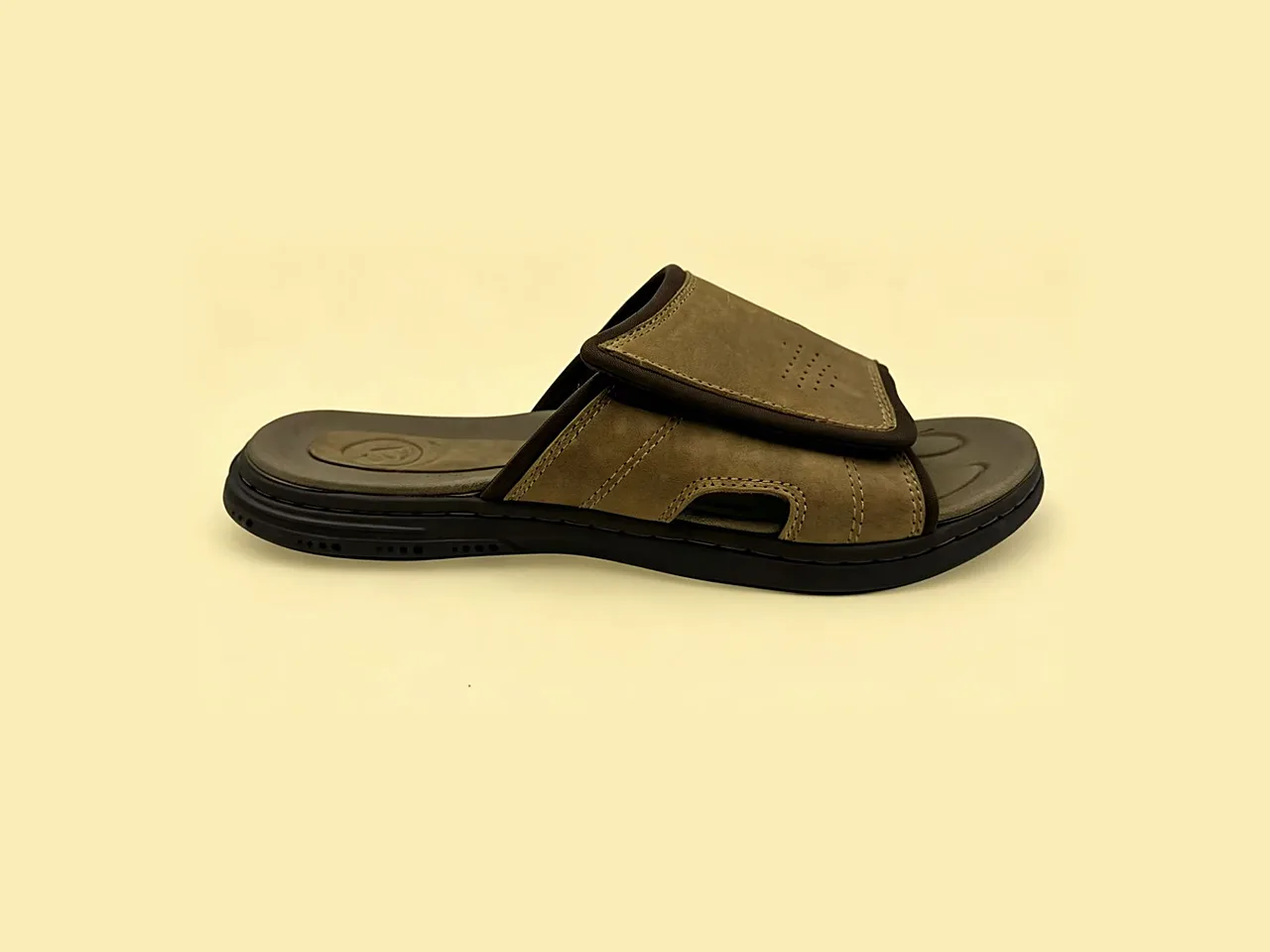 Men's leather slide sandal with adjustable strap