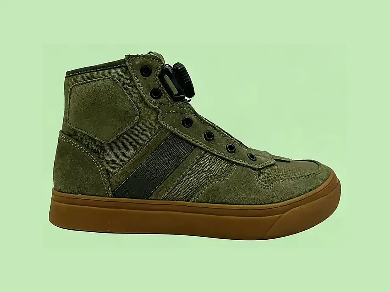 Green high-cut motorcycle shoe with dial closure