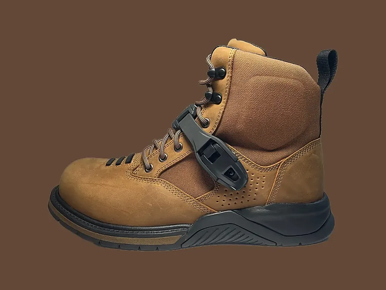 Tan leather motorcycle boot with buckle