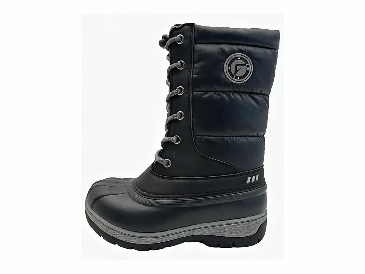 Black lace-up snow boot with quilted shaft